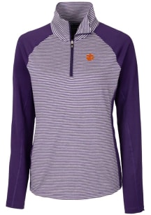 Cutter and Buck Clemson Tigers Womens Purple Forge Tonal Stripe 1/4 Zip Pullover