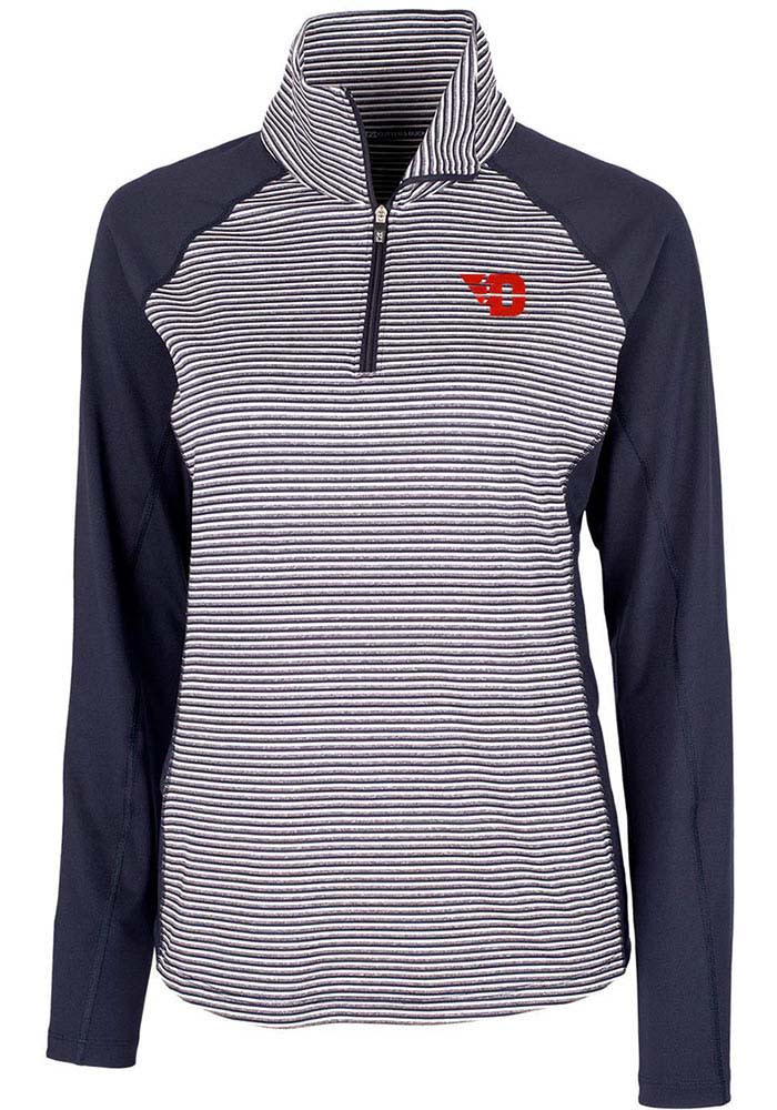 Cutter and Buck Dayton Flyers Womens Navy Blue Forge Tonal Stripe Long Sleeve Pullover