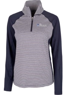 Cutter and Buck Pennsylvania Quakers Womens Navy Blue Forge Tonal Stripe 1/4 Zip Pullover