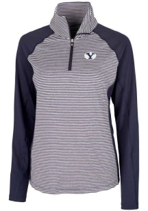 Cutter and Buck BYU Cougars Womens Navy Blue Forge Tonal Stripe 1/4 Zip Pullover