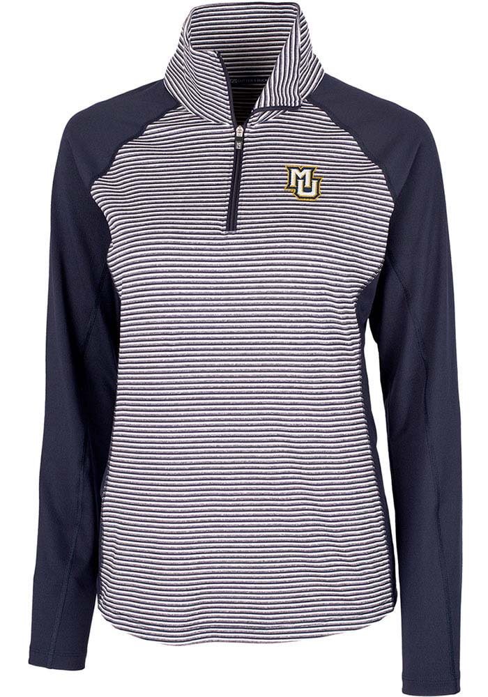 Cutter and Buck Marquette Golden Eagles Womens Navy Blue Forge Tonal Stripe Long Sleeve Pullover