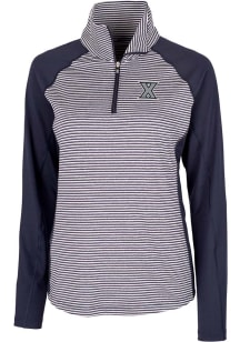 Cutter and Buck Xavier Musketeers Womens Navy Blue Forge Tonal Stripe 1/4 Zip Pullover