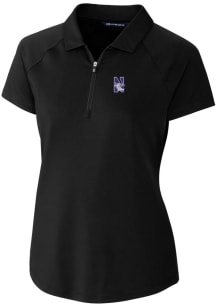 Cutter and Buck Northwestern Wildcats Womens Black Forge Short Sleeve Polo Shirt