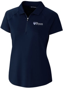 Cutter and Buck Pennsylvania Quakers Womens Navy Blue Forge Short Sleeve Polo Shirt