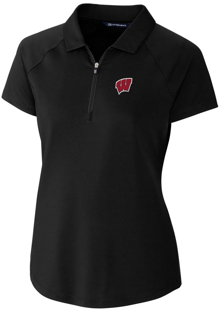 Cutter and Buck Wisconsin Badgers Womens Black Forge Short Sleeve Polo Shirt