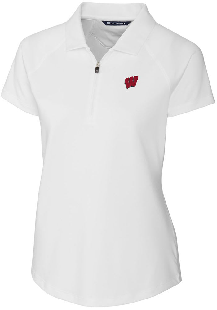 Cutter and Buck Wisconsin Badgers Womens White Forge Short Sleeve Polo Shirt