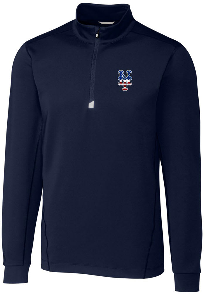 Cutter and Buck New York Mets Mens Navy Blue Traverse Stretch Big and Tall 1/4 Zip Pullover