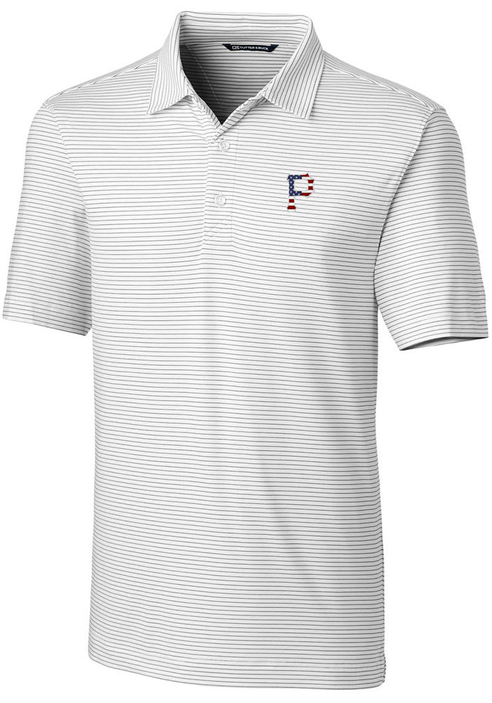 Cutter and Buck Pittsburgh Pirates Mens White Forge Pencil Stripe Big and Tall Polos Shirt