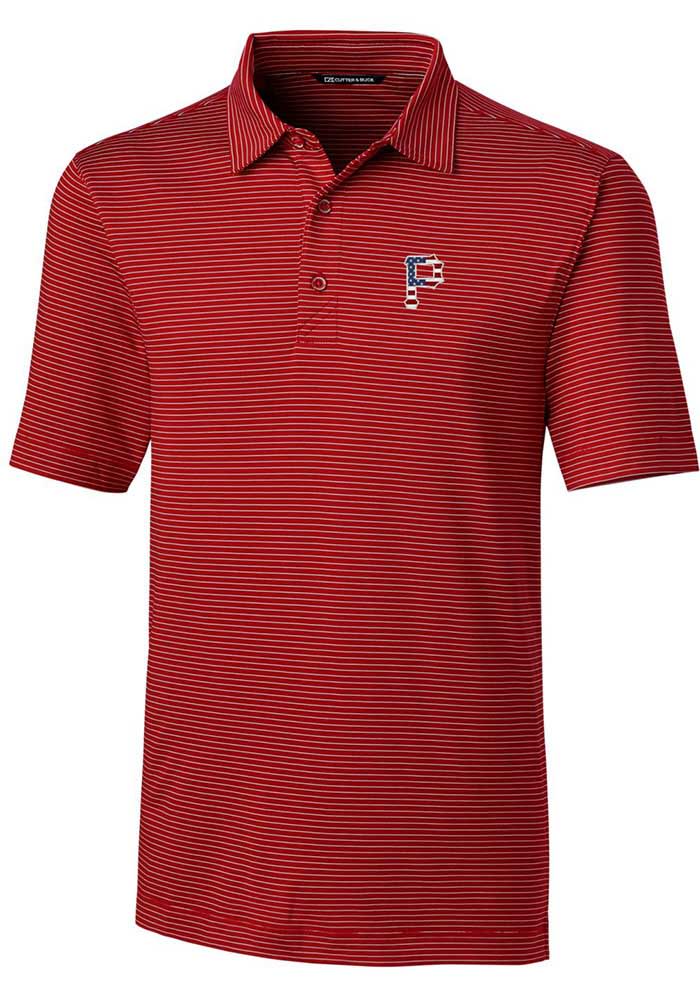Cutter and Buck Pittsburgh Pirates Mens Red Forge Pencil Stripe Big and Tall Polos Shirt
