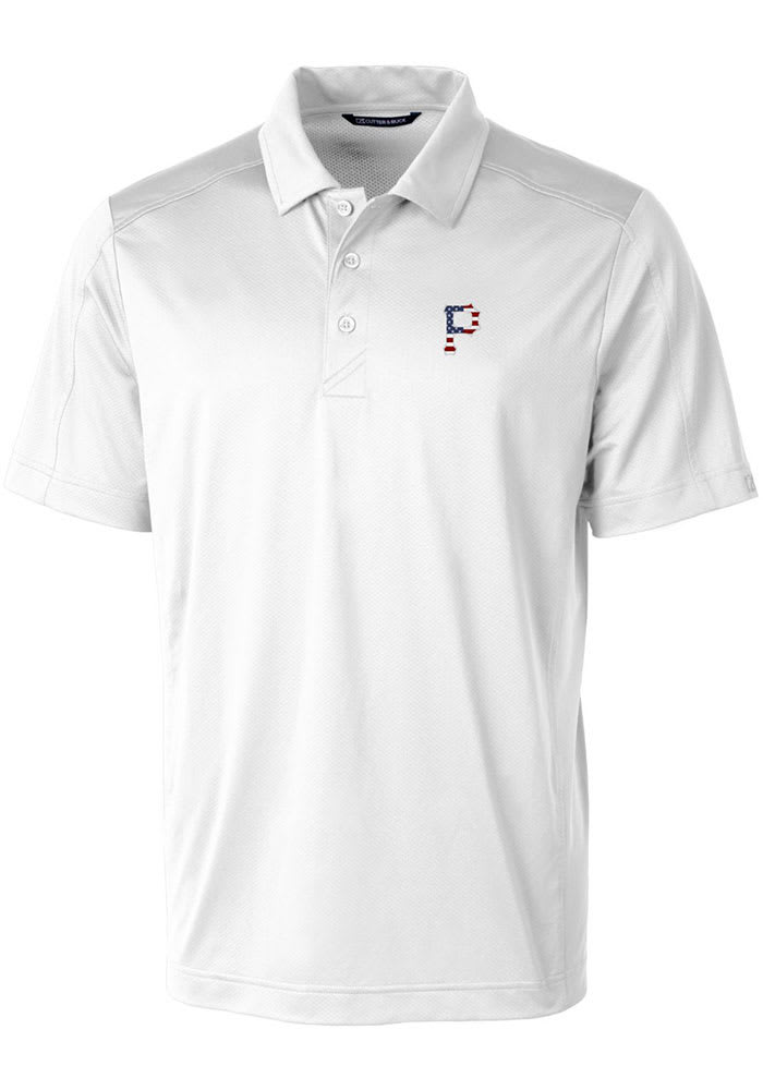Cutter and Buck Pittsburgh Pirates Mens White Prospect Textured Big and Tall Polos Shirt