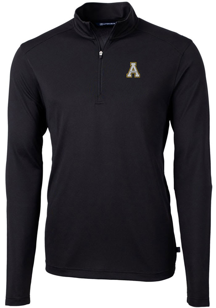 Cutter and Buck Appalachian State Mountaineers Mens Black Virtue Eco Pique Long Sleeve 1/4 Zip Pullover