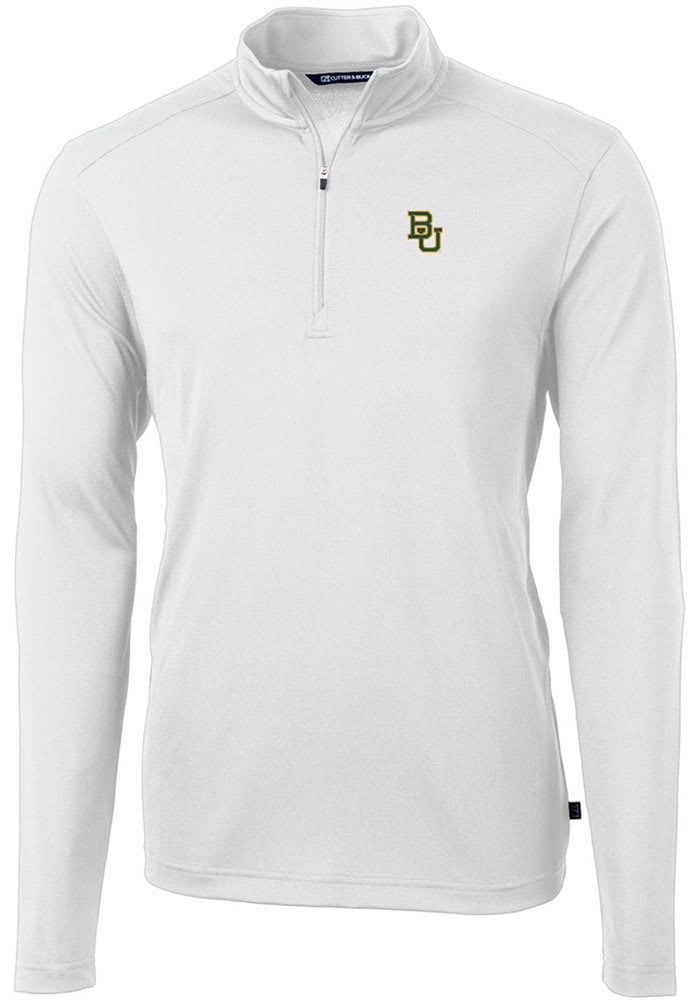 Cutter and Buck Baylor Bears Mens White Virtue Eco Pique Long Sleeve 1/4 Zip Pullover