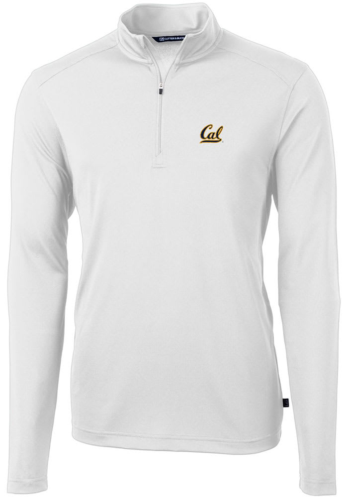 Cutter and Buck Cal Golden Bears Mens White Virtue Eco Pique Long Sleeve 1/4 Zip Pullover