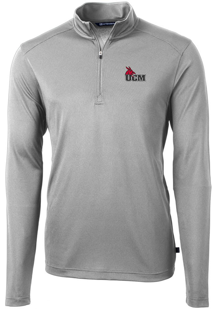 Cutter and Buck Central Missouri Mules Mens Grey Virtue Eco Pique Long Sleeve 1/4 Zip Pullover