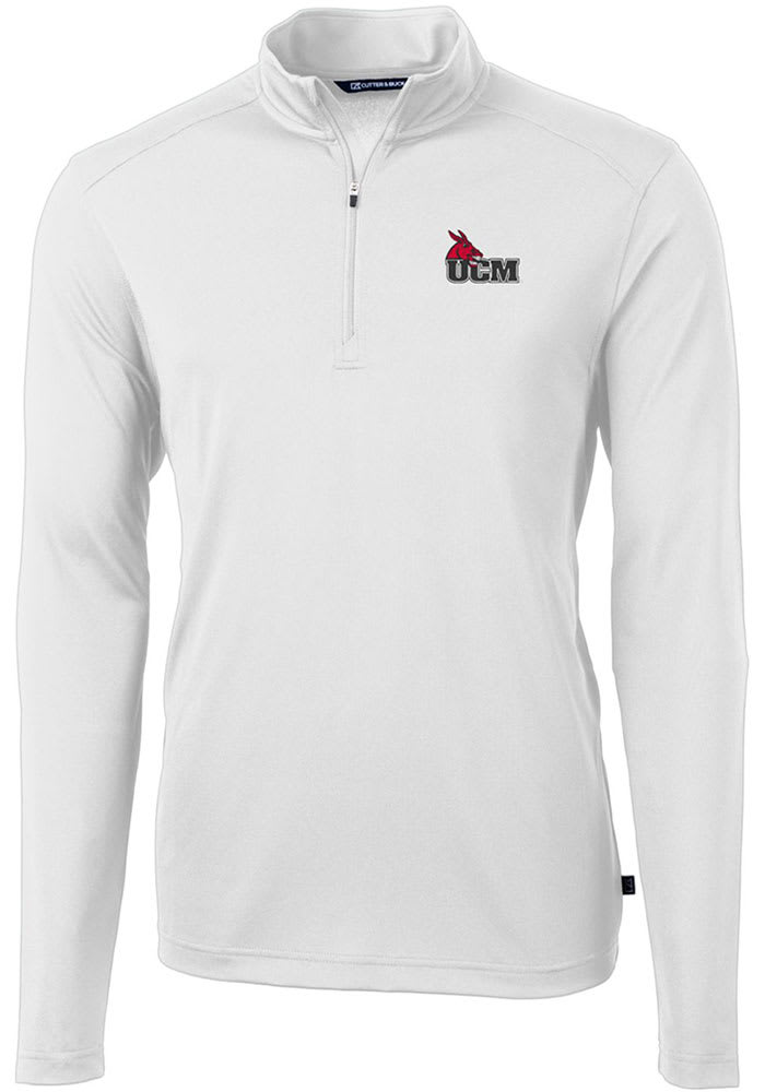 Cutter and Buck Central Missouri Mules Mens White Virtue Eco Pique Long Sleeve 1/4 Zip Pullover