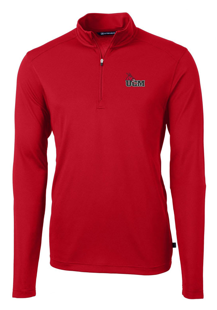 Cutter and Buck Central Missouri Mules Mens Red Virtue Eco Pique Long Sleeve 1/4 Zip Pullover