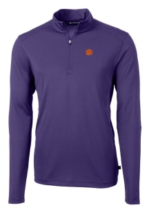 Cutter and Buck Clemson Tigers Mens Purple Virtue Eco Pique Long Sleeve Qtr Zip Pullover