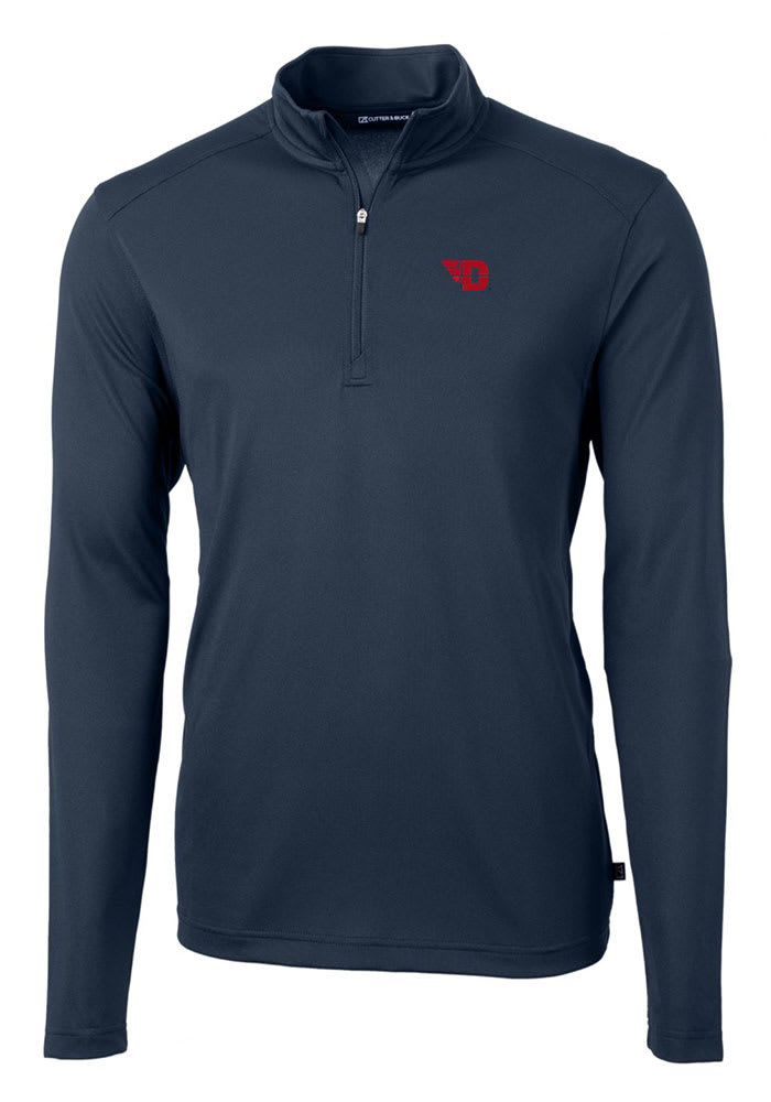 Cutter and Buck Dayton Flyers Mens Navy Blue Virtue Eco Pique Long Sleeve 1/4 Zip Pullover