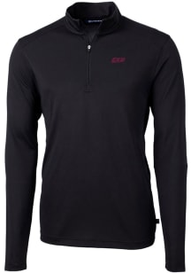 Cutter and Buck Eastern Kentucky Colonels Mens Black Virtue Eco Pique Long Sleeve 1/4 Zip Pullov..