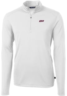 Cutter and Buck Eastern Kentucky Colonels Mens White Virtue Eco Pique Long Sleeve 1/4 Zip Pullov..
