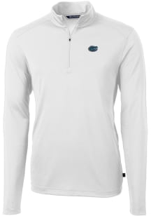 Cutter and Buck Florida Gators Mens White Virtue Eco Pique Long Sleeve 1/4 Zip Pullover