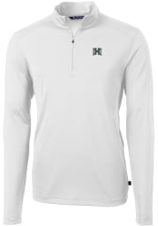 Cutter and Buck Hawaii Warriors Mens White Virtue Eco Pique Long Sleeve 1/4 Zip Pullover