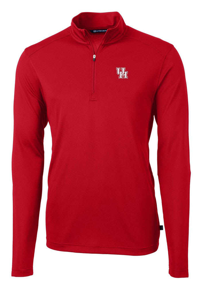 Cutter and Buck Houston Cougars Mens Red Virtue Eco Pique Long Sleeve 1/4 Zip Pullover