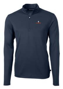 Cutter and Buck Illinois Fighting Illini Mens Navy Blue Virtue Eco Pique Long Sleeve 1/4 Zip Pul..