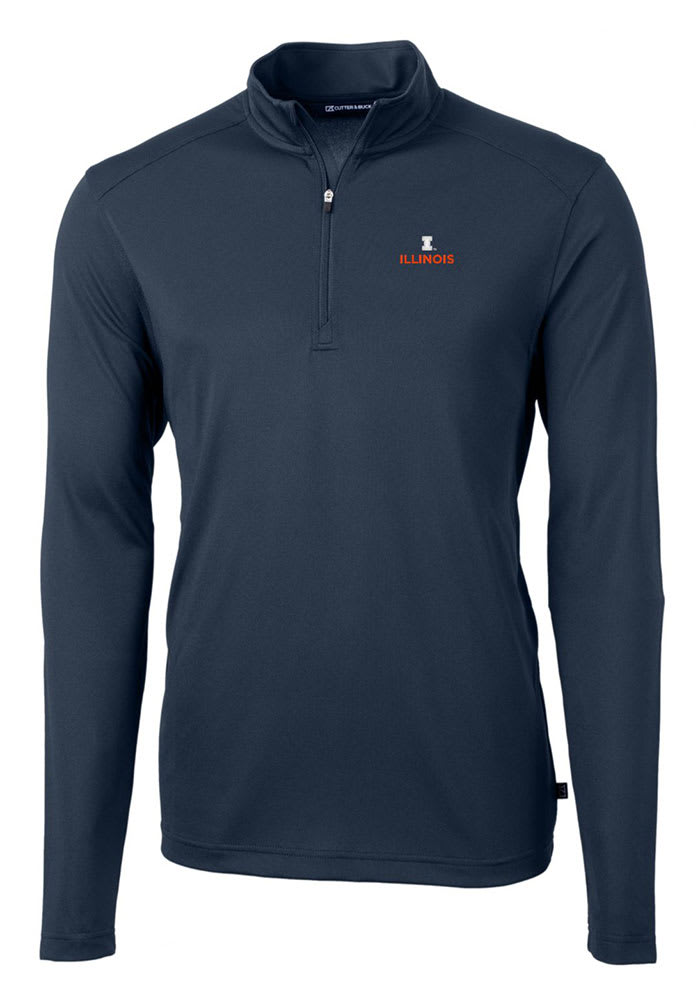 Cutter and Buck Illinois Fighting Illini Mens Navy Blue Virtue Eco Pique Long Sleeve 1/4 Zip Pullover