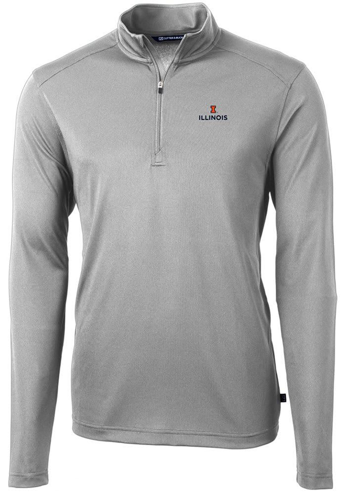 Cutter and Buck Illinois Fighting Illini Mens Grey Virtue Eco Pique Long Sleeve 1/4 Zip Pullover