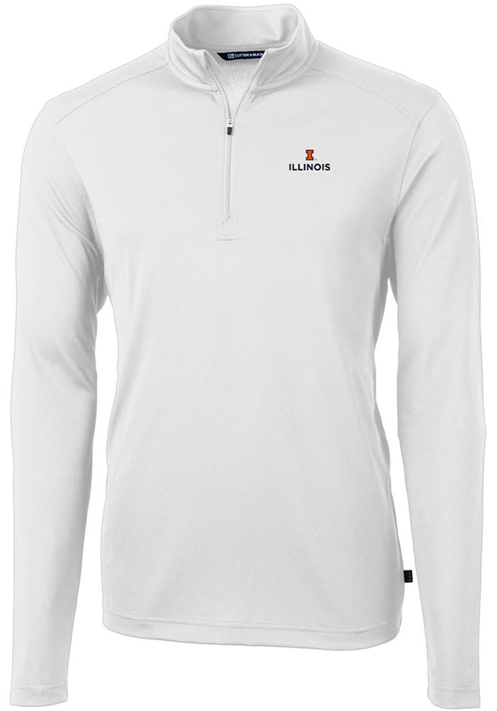 Cutter and Buck Illinois Fighting Illini Mens White Virtue Eco Pique Long Sleeve 1/4 Zip Pullover