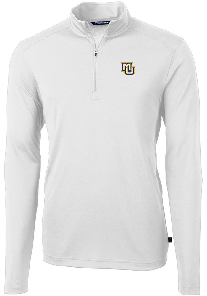 Cutter and Buck Marquette Golden Eagles Mens White Virtue Eco Pique Long Sleeve 1/4 Zip Pullover