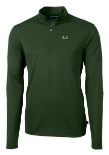 Cutter and Buck Miami Hurricanes Mens Green Virtue Eco Pique Long Sleeve 1/4 Zip Pullover