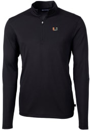 Cutter and Buck Miami Hurricanes Mens Black Virtue Eco Pique Long Sleeve 1/4 Zip Pullover