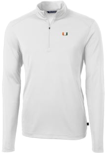 Cutter and Buck Miami Hurricanes Mens White Virtue Eco Pique Long Sleeve 1/4 Zip Pullover