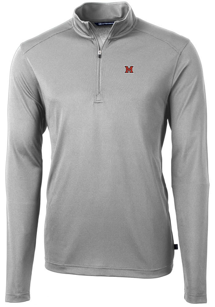 Cutter and Buck Miami RedHawks Mens Grey Virtue Eco Pique Long Sleeve 1/4 Zip Pullover