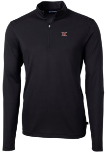 Cutter and Buck Miami RedHawks Mens Black Virtue Eco Pique Long Sleeve 1/4 Zip Pullover