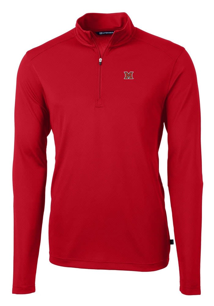 Cutter and Buck Miami RedHawks Mens Virtue Eco Pique Long Sleeve Qtr Zip Pullover