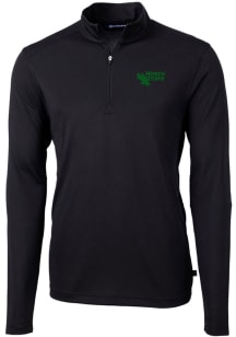 Cutter and Buck North Texas Mean Green Mens Black Virtue Eco Pique Long Sleeve 1/4 Zip Pullover