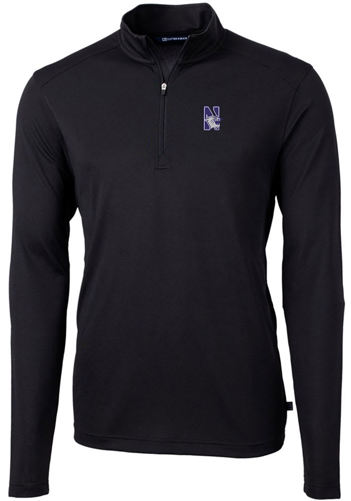 Cutter and Buck Northwestern Wildcats Mens Black Virtue Eco Pique Long Sleeve 1/4 Zip Pullover