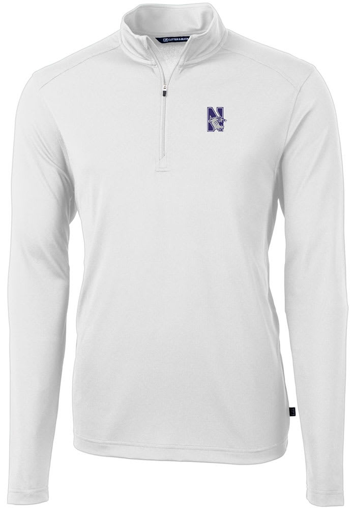 Cutter and Buck Northwestern Wildcats Mens White Virtue Eco Pique Long Sleeve 1/4 Zip Pullover