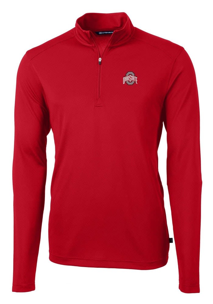 Cutter and Buck Ohio State Buckeyes Mens Virtue Eco Pique Long Sleeve Qtr Zip Pullover