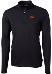 Cutter and Buck Oklahoma State Cowboys Mens Black Virtue Eco Pique Long Sleeve 1/4 Zip Pullover