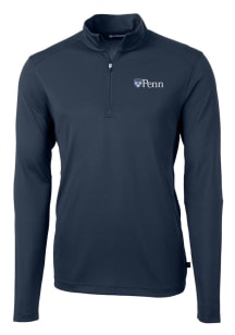 Cutter and Buck Pennsylvania Quakers Mens Navy Blue Virtue Eco Pique Long Sleeve 1/4 Zip Pullove..
