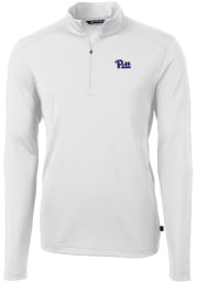 Cutter and Buck Pitt Panthers Mens White Virtue Eco Pique Long Sleeve 1/4 Zip Pullover