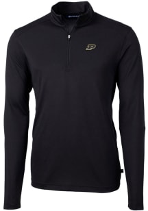 Cutter and Buck Purdue Boilermakers Mens Black Virtue Eco Pique Long Sleeve 1/4 Zip Pullover