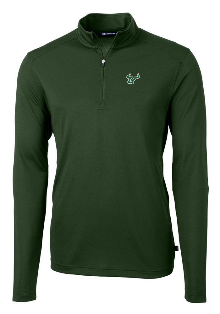 Cutter and Buck South Florida Bulls Mens Green Virtue Eco Pique Long Sleeve 1/4 Zip Pullover