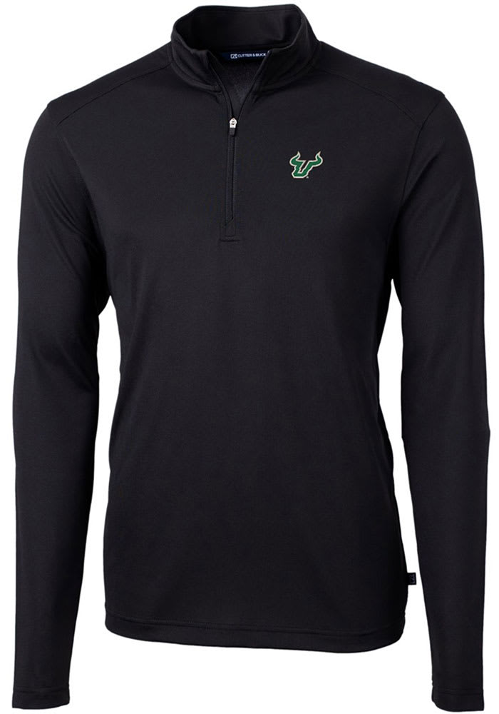 Cutter and Buck South Florida Bulls Mens Black Virtue Eco Pique Long Sleeve 1/4 Zip Pullover