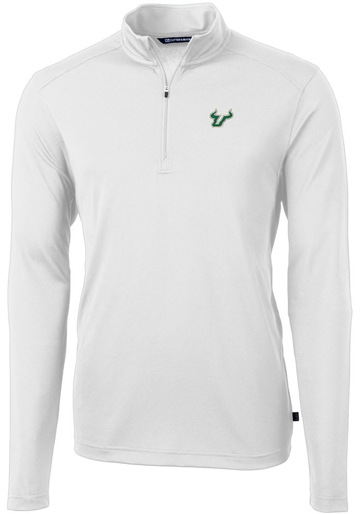 Cutter and Buck South Florida Bulls Mens White Virtue Eco Pique Long Sleeve 1/4 Zip Pullover