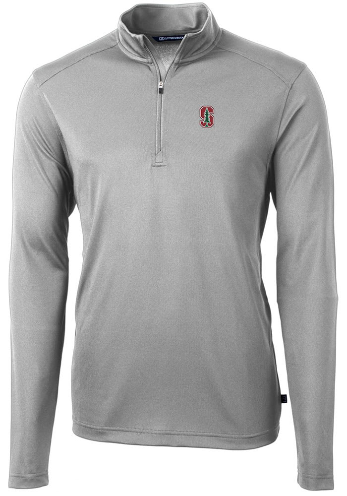 Cutter and Buck Stanford Cardinal Mens Grey Virtue Eco Pique Long Sleeve 1/4 Zip Pullover